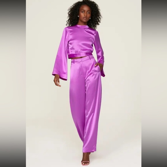 Something Navy Vibrant Purple Satin Wide Leg Jumpsuit - Picture 1 of 12